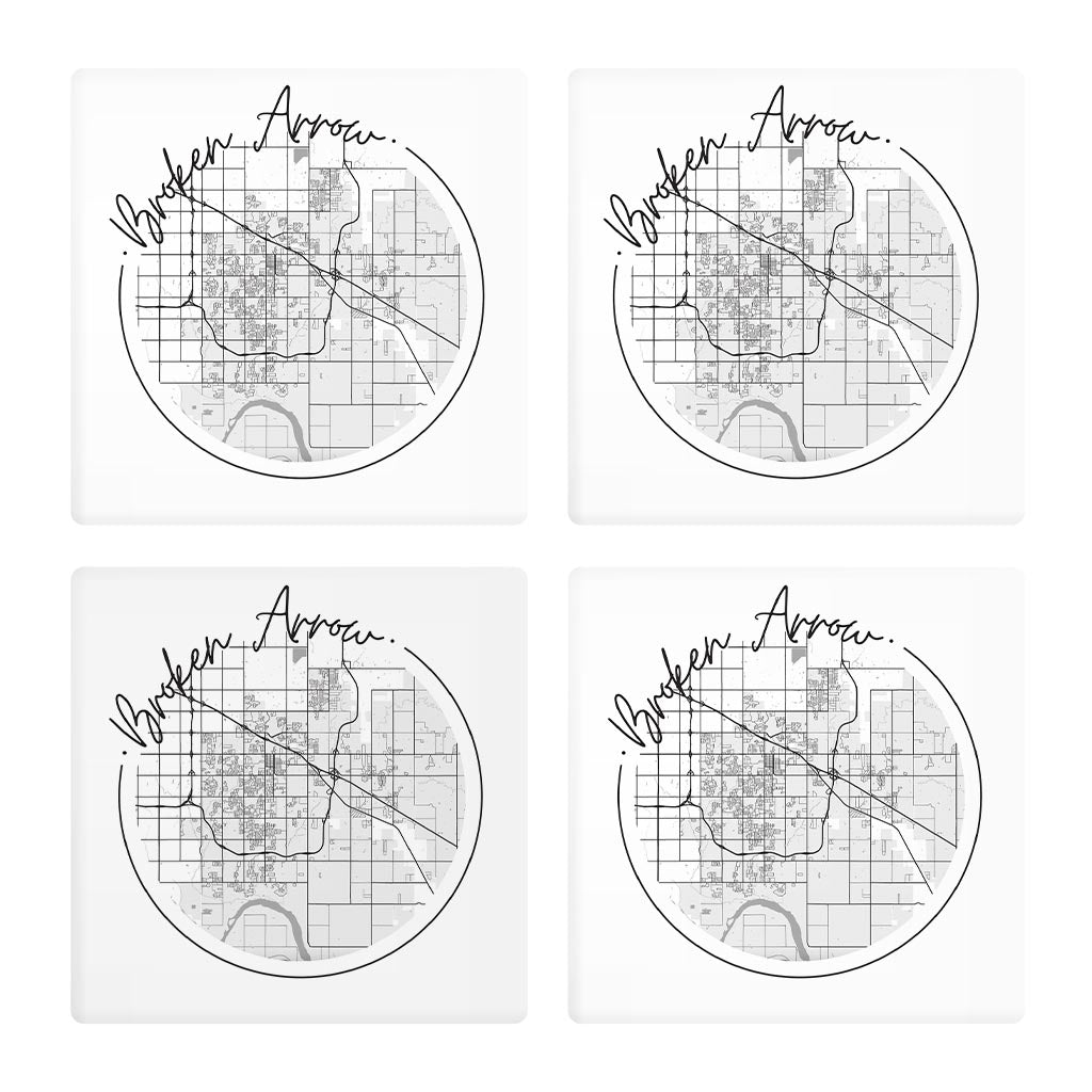 Modern Oklahoma Broken Arrow Map| Absorbent Coasters | Set of 4 | Min 2