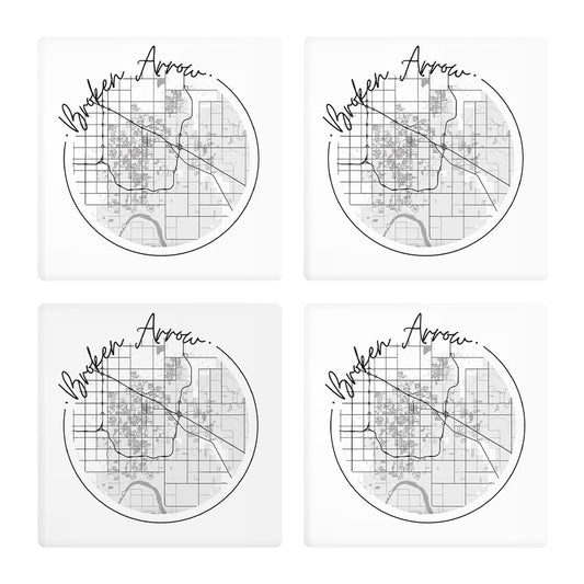 Modern Oklahoma Broken Arrow Map| Absorbent Coasters | Set of 4 | Min 2