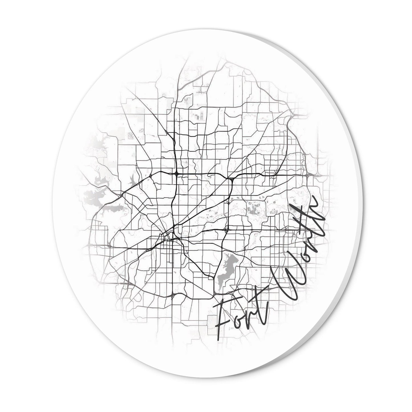 Minimalistic B&W Texas Fort Worth Circle Map | Wood Sign | Eaches | Min 1