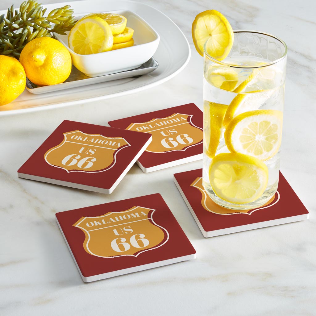 Modern Minimalist Oklahoma Us 66 Orange | Absorbent Coasters | Set of 4 | Min 2