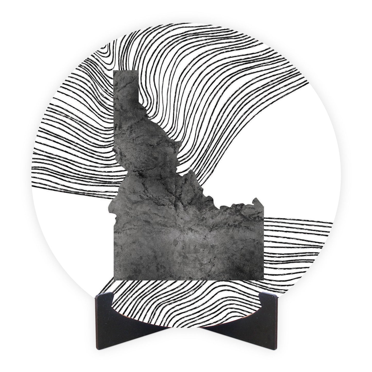 Minimalist B&W Idaho State With Fluid Lines | Wood Sign | Eaches | Min 1