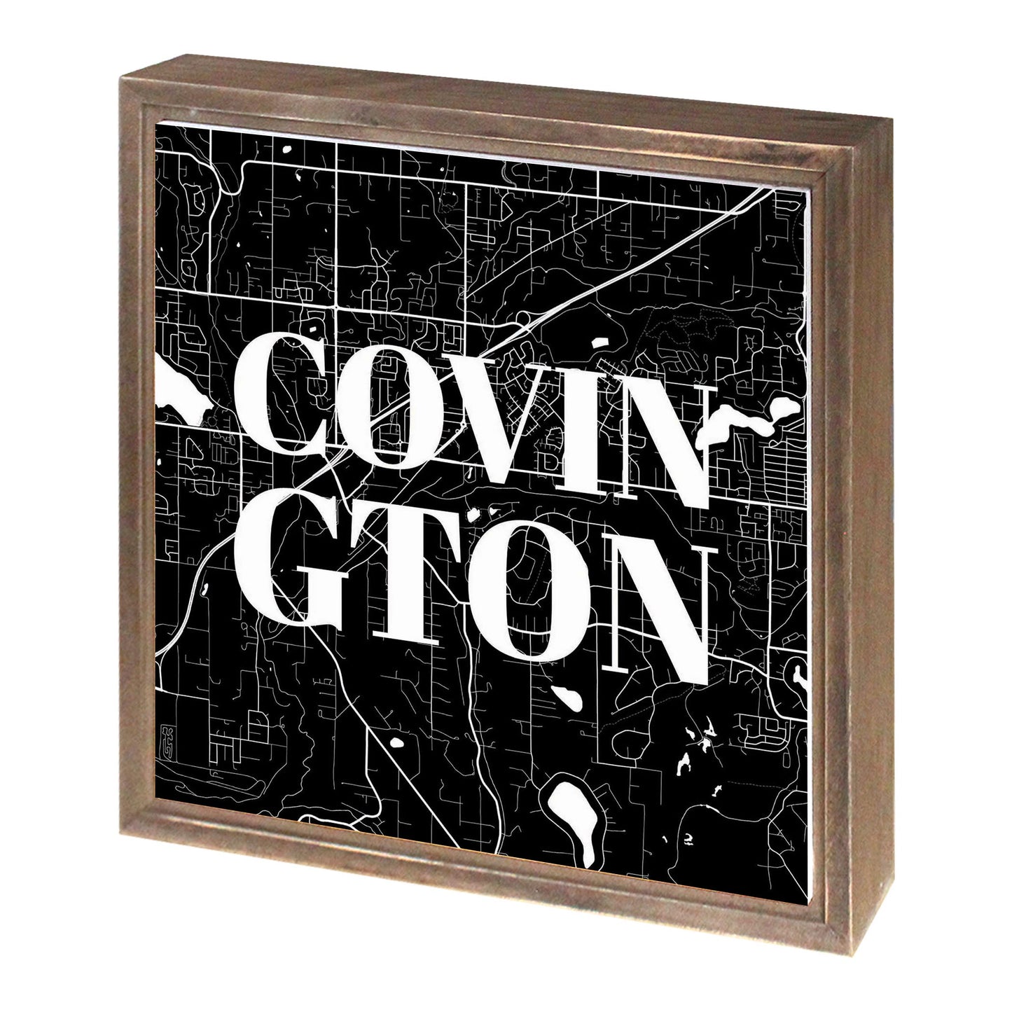 Minimalistic B&W Washington Covington Map | Wood Sign | Eaches | Min 1