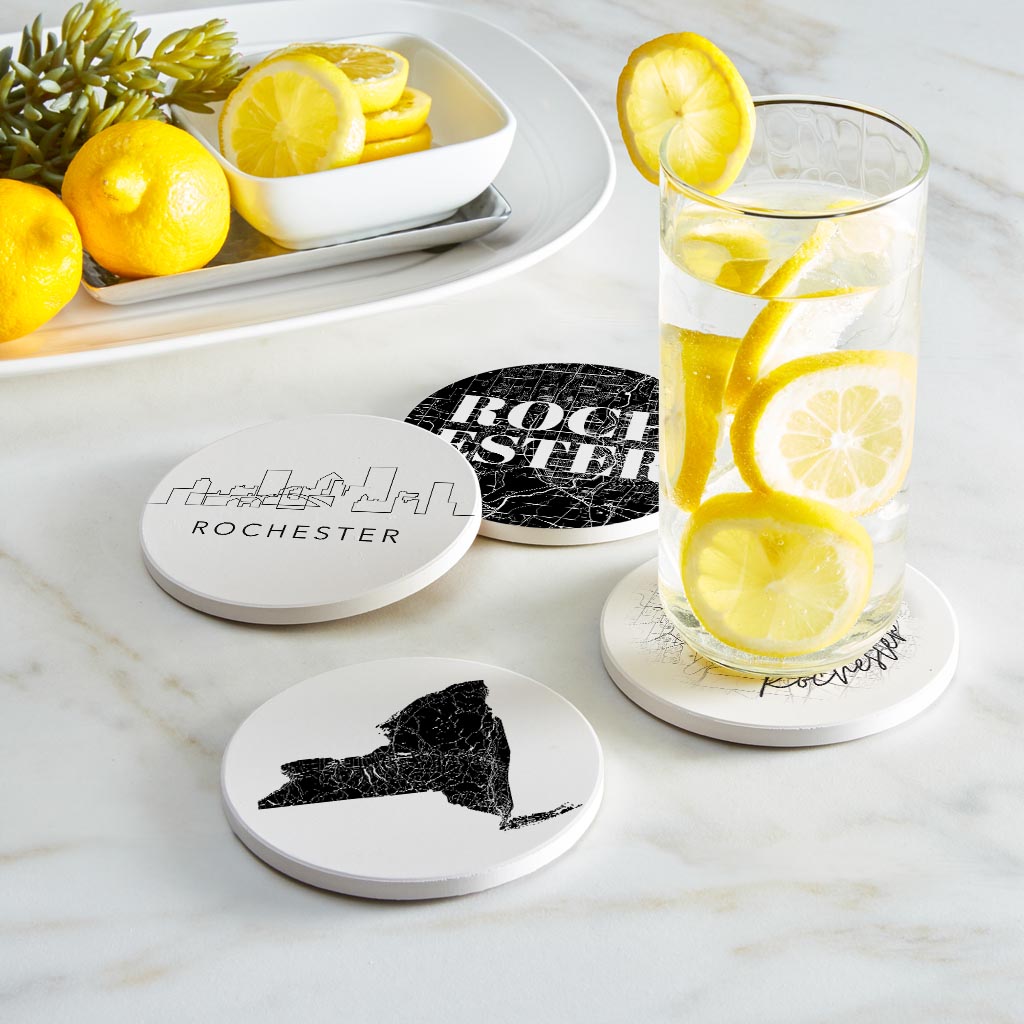 Minimalistic B&W New York Rochester State | Absorbent Coasters | Set of 4 | Min 2