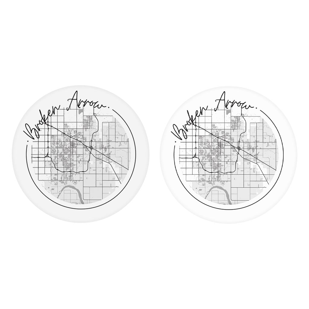 Modern Oklahoma Broken Arrow Map | Absorbent Car Coasters | Set of 2 | Min 4