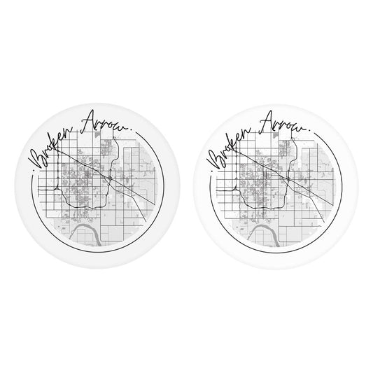 Modern Oklahoma Broken Arrow Map | Absorbent Car Coasters | Set of 2 | Min 4