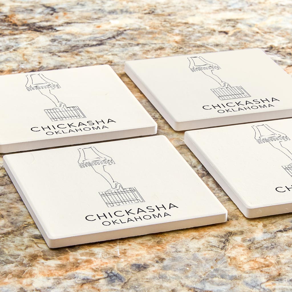 Modern Minimalist Oklahoma Chickasha Leg Lamp | Absorbent Coasters | Set of 4 | Min 2