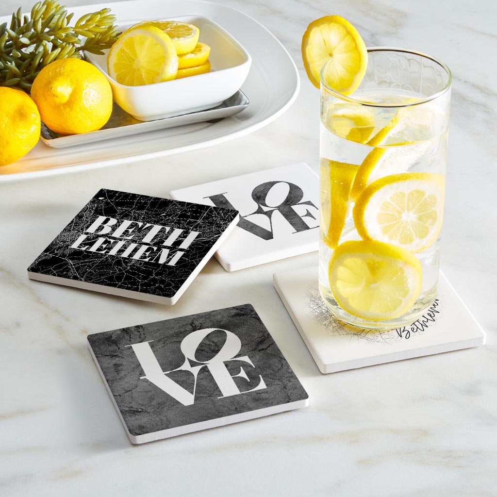 Minimalistic B&W Pennsylvania Bethlehem Maps Love| Absorbent Coasters | Set of 4 | Min 2