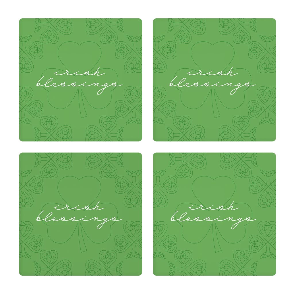 Light Green Shamrock Irish Blessings | Absorbent Coasters | Set of 4 | Min 2