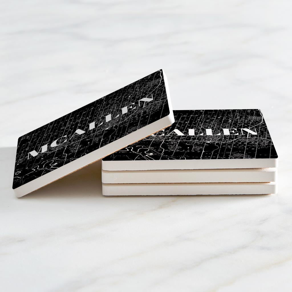 Minimalistic B&W Texas Mcallen Map| Absorbent Coasters | Set of 4 | Min 2