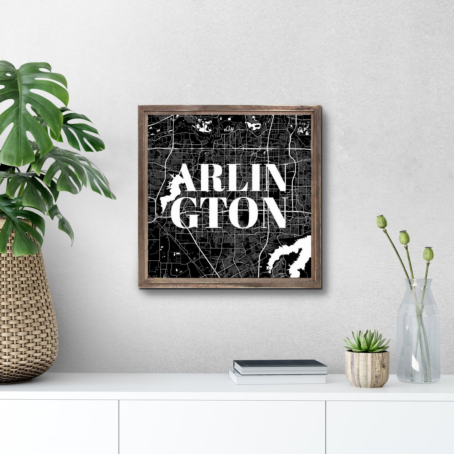 Minimalistic B&W Texas Arlington Map | Wood Sign | Eaches | Min 1