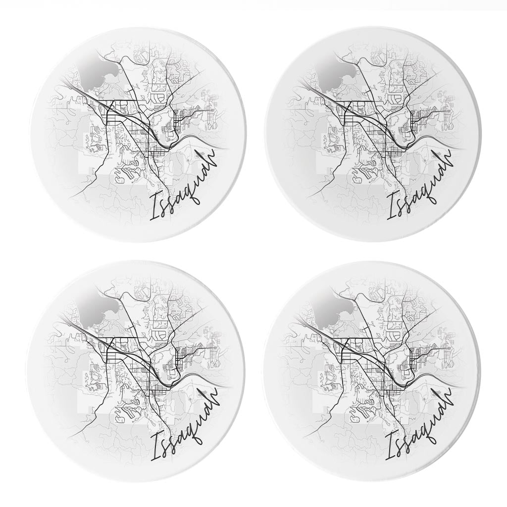 Minimalistic B&W Washington Issaquah Circle Map | Absorbent Coasters | Set of 4 | Min 2