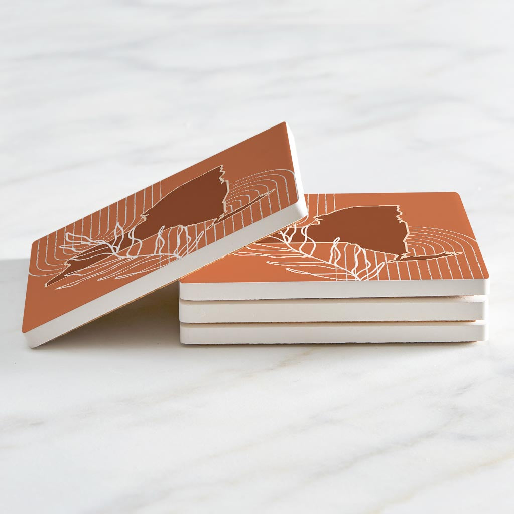 Modern Minimalist New York Shape And Leaf | Absorbent Coasters | Set of 4 | Min 2