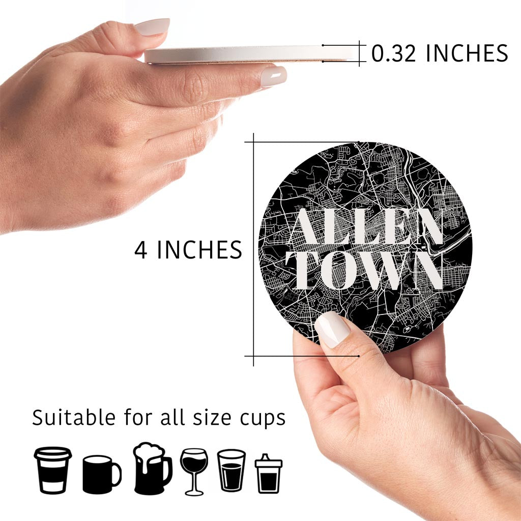 Minimalistic B&W Pennsylvania Allentown Maps Love| Absorbent Coasters | Set of 4 | Min 2