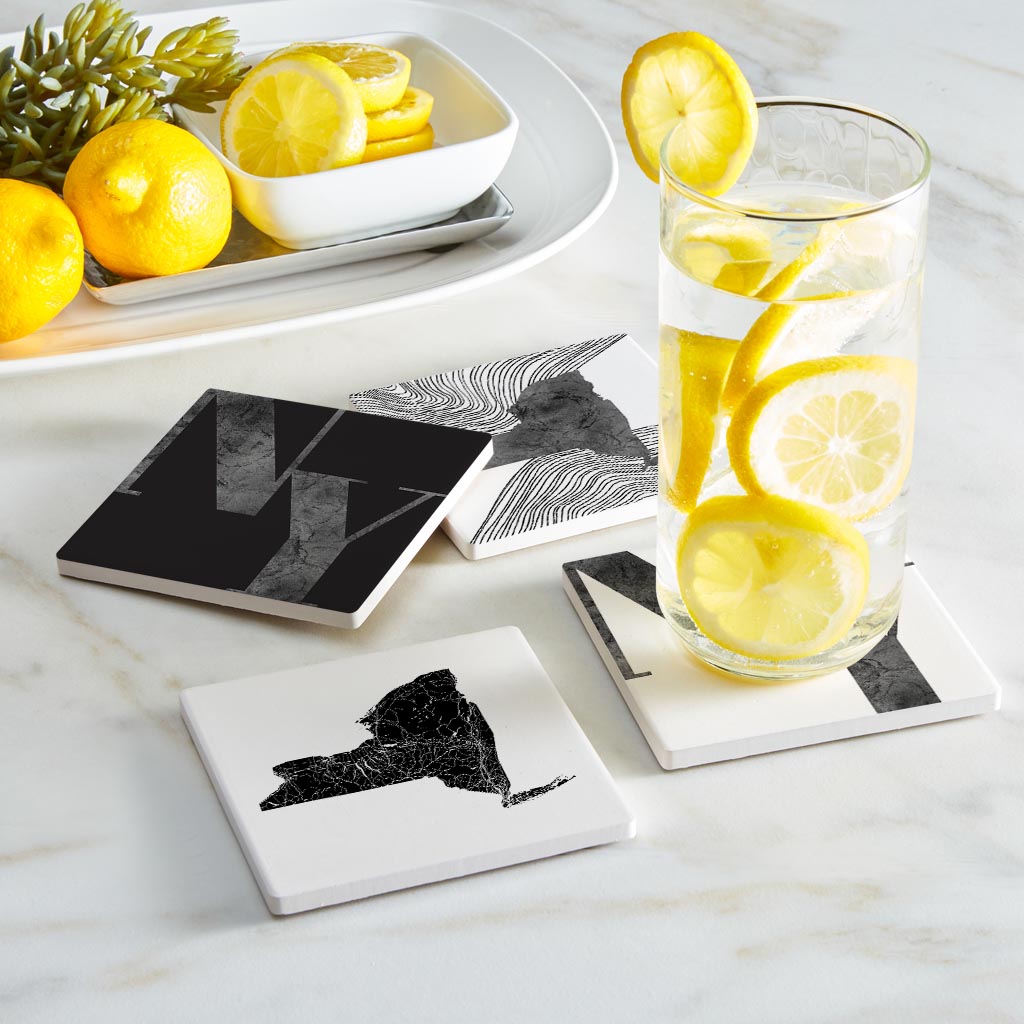 Minimalistic B&W New York Initials State Shapes| Absorbent Coasters | Set of 4 | Min 2