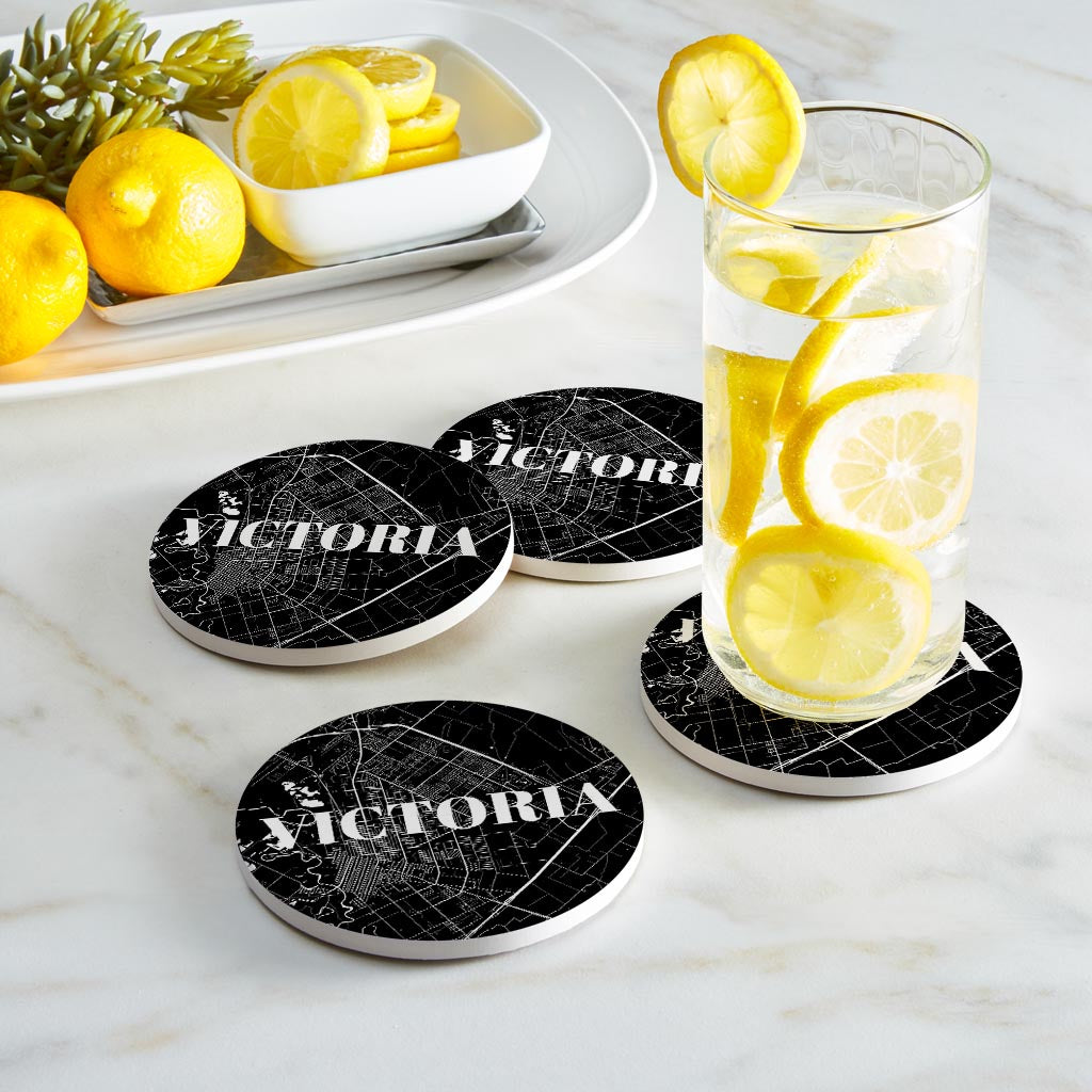 Minimalistic B&W Texas Victoria Map| Absorbent Coasters | Set of 4 | Min 2