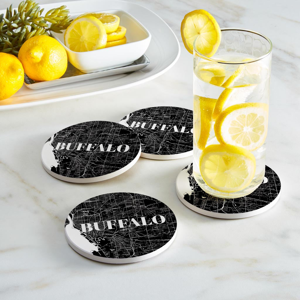 Minimalistic B&W New York Buffalo Map | Absorbent Coasters | Set of 4 | Min 2