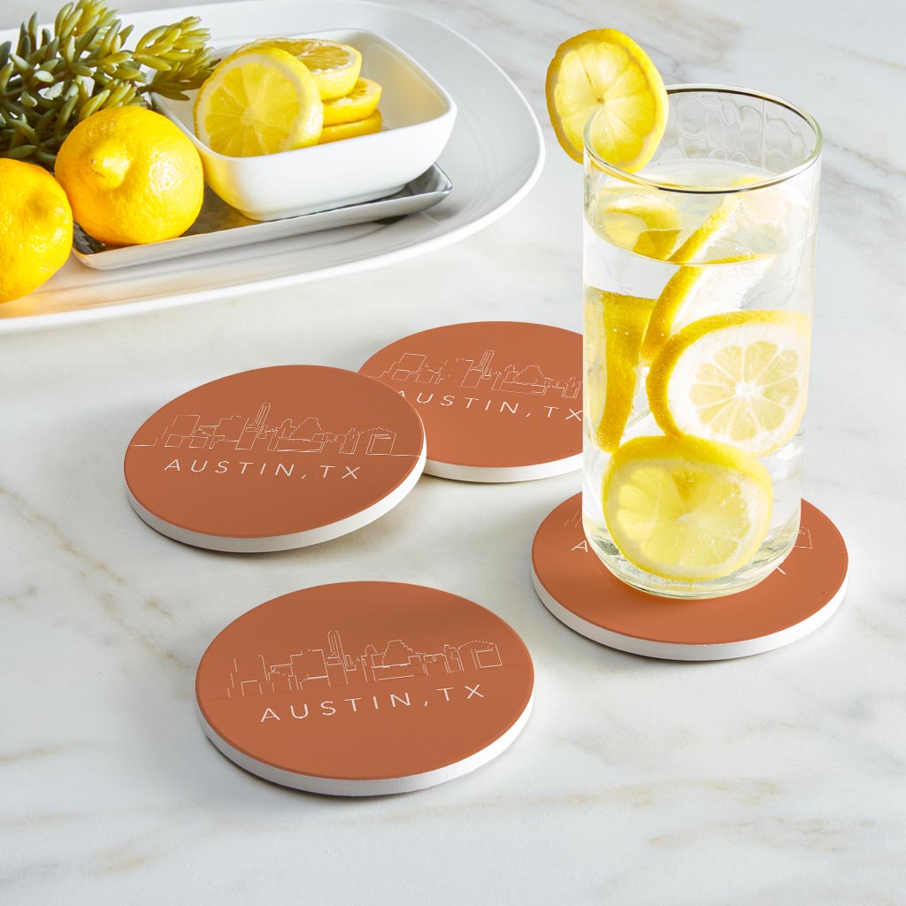 Modern Minimalist Texas Austin Skyline | Absorbent Coasters | Set of 4 | Min 2