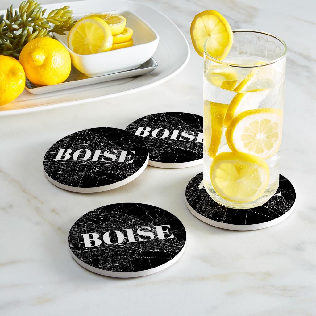 Minimalist B&W Idaho Boise Map | Absorbent Coasters | Set of 4 | Min 2