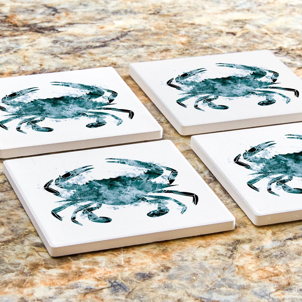 Blue White Water Color Blue Crab | Absorbent Coasters | Set of 4 | Min 2