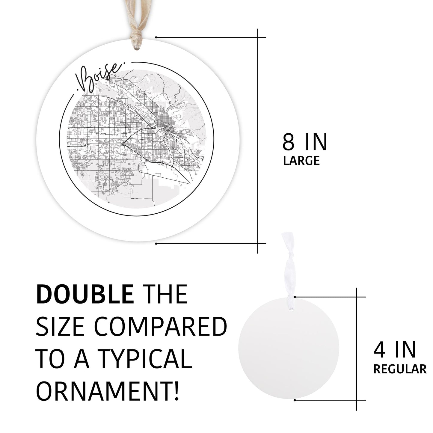 Minimalist B&W Idaho Boise Circle Map | Wood Ornament | Eaches | Min 1