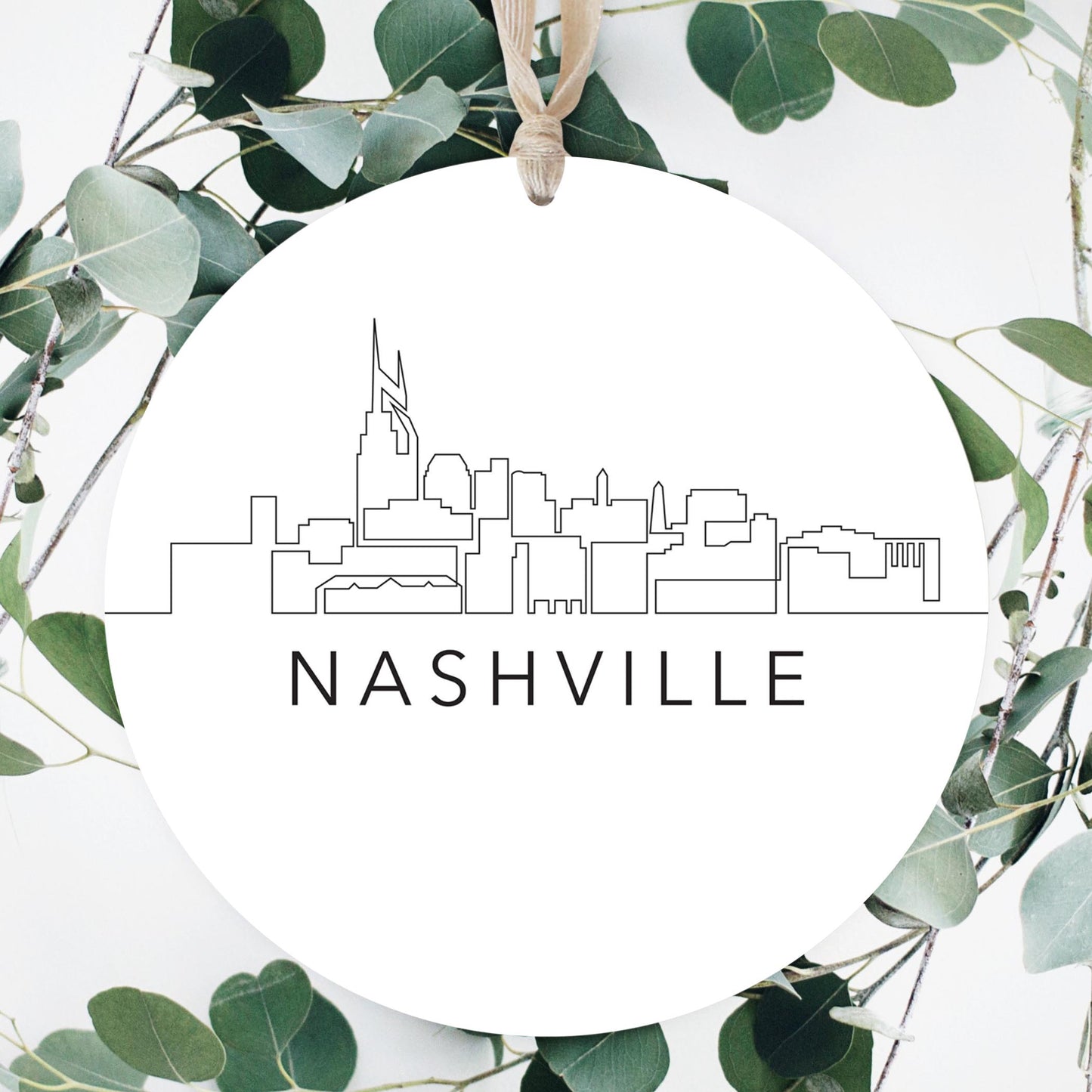 Minimalist B&W Tennessee Nashville Skyline | Wood Ornament | Eaches | Min 1