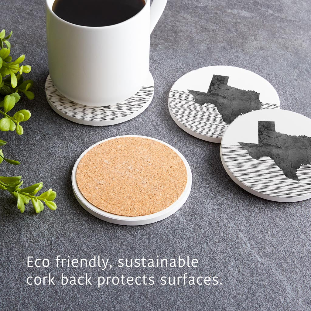 Modern Texas State Shape With Straight Lines | Absorbent Coasters | Set of 4 | Min 2