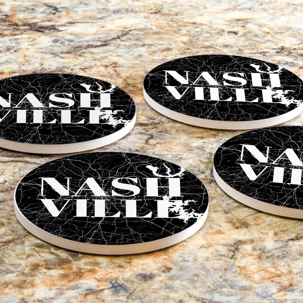 Minimalist B&W Tennessee Nashville Map | Absorbent Coasters | Set of 4 | Min 2