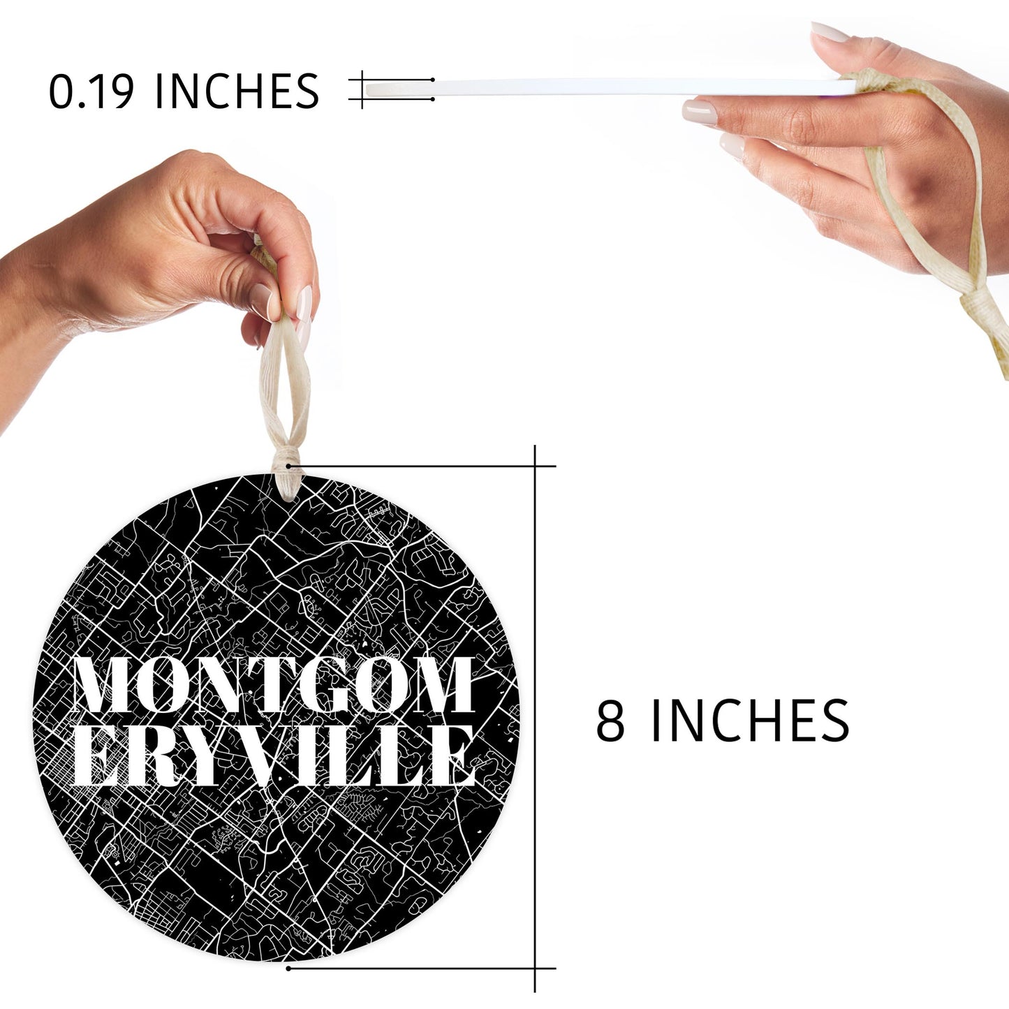 Minimalistic B&W Pennsylvania Montgomeryville Map | Wood Ornament | Eaches | Min 1