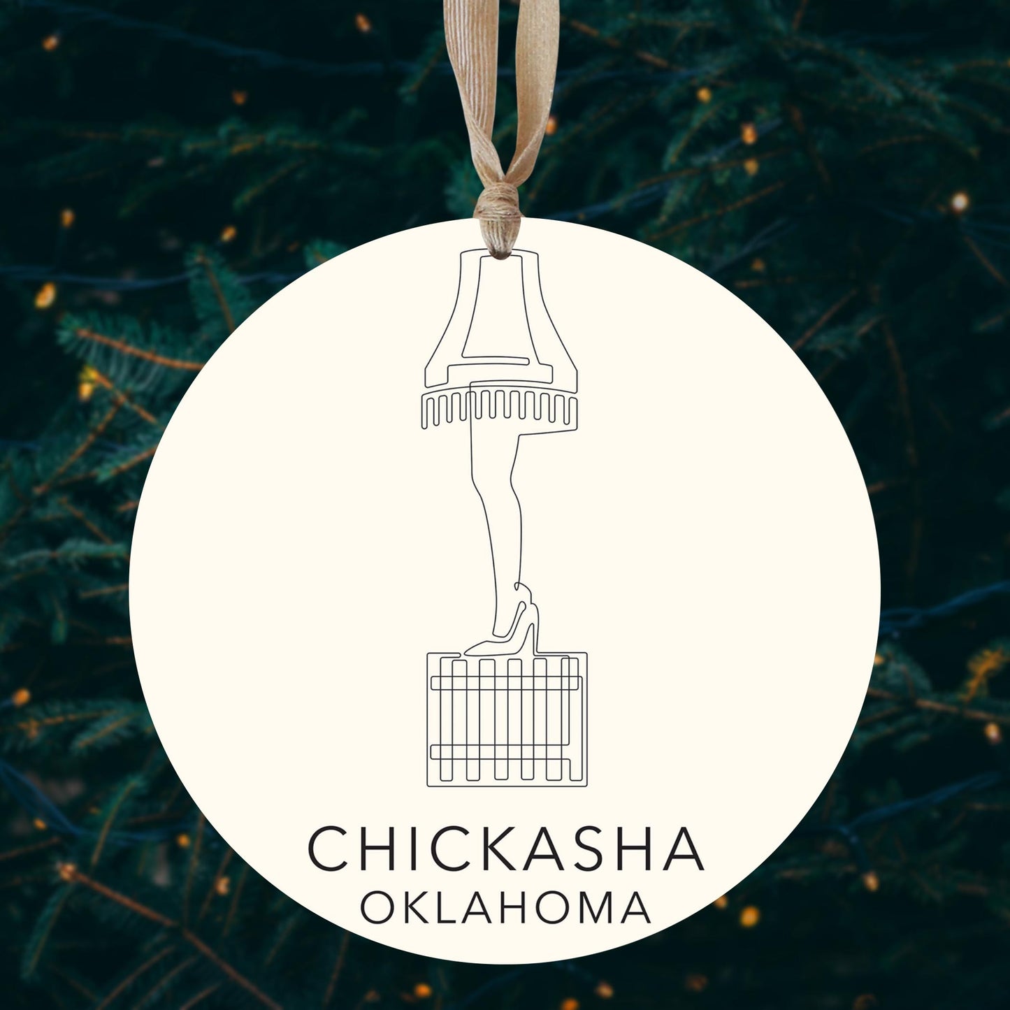 Modern Minimalist Oklahoma Chickasha Leg Lamp | Wood Ornament | Eaches | Min 1