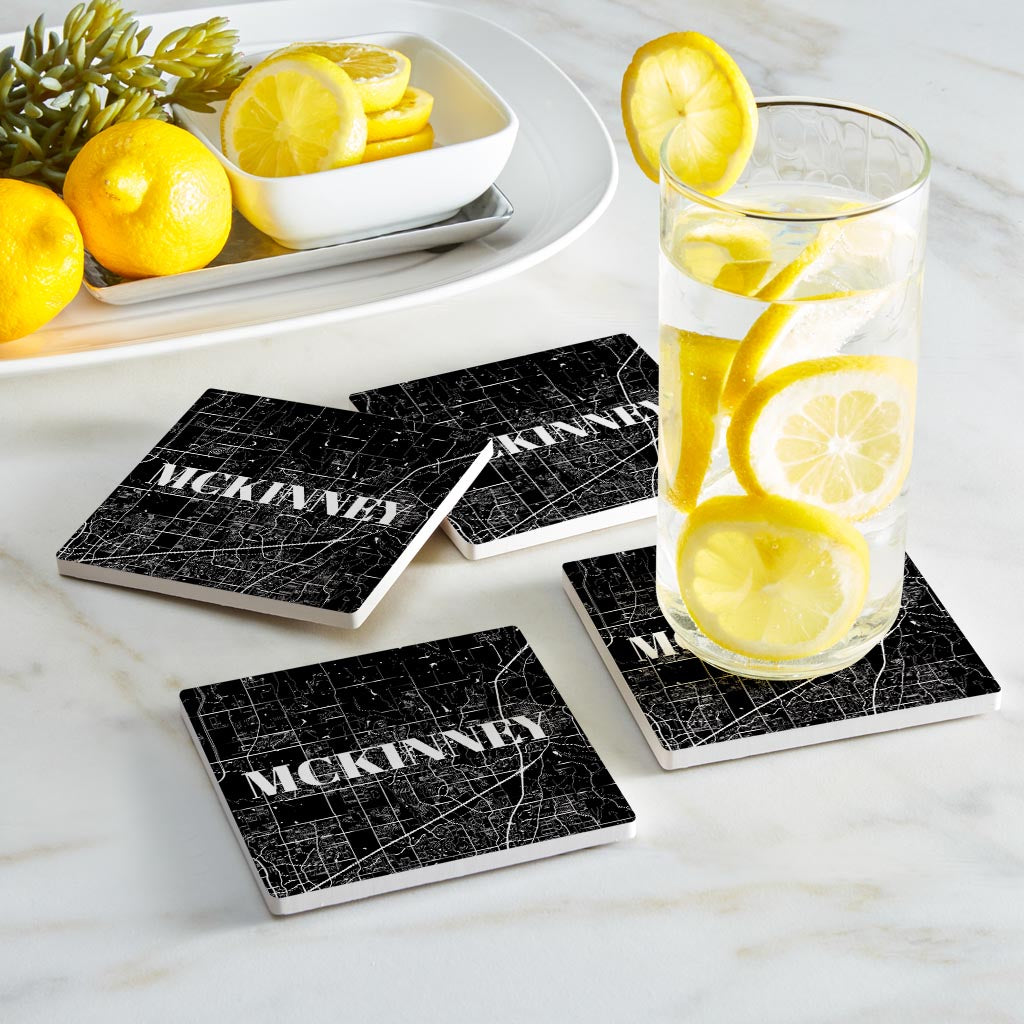 Minimalistic B&W Texas Mckinney Map | Absorbent Coasters | Set of 4 | Min 2