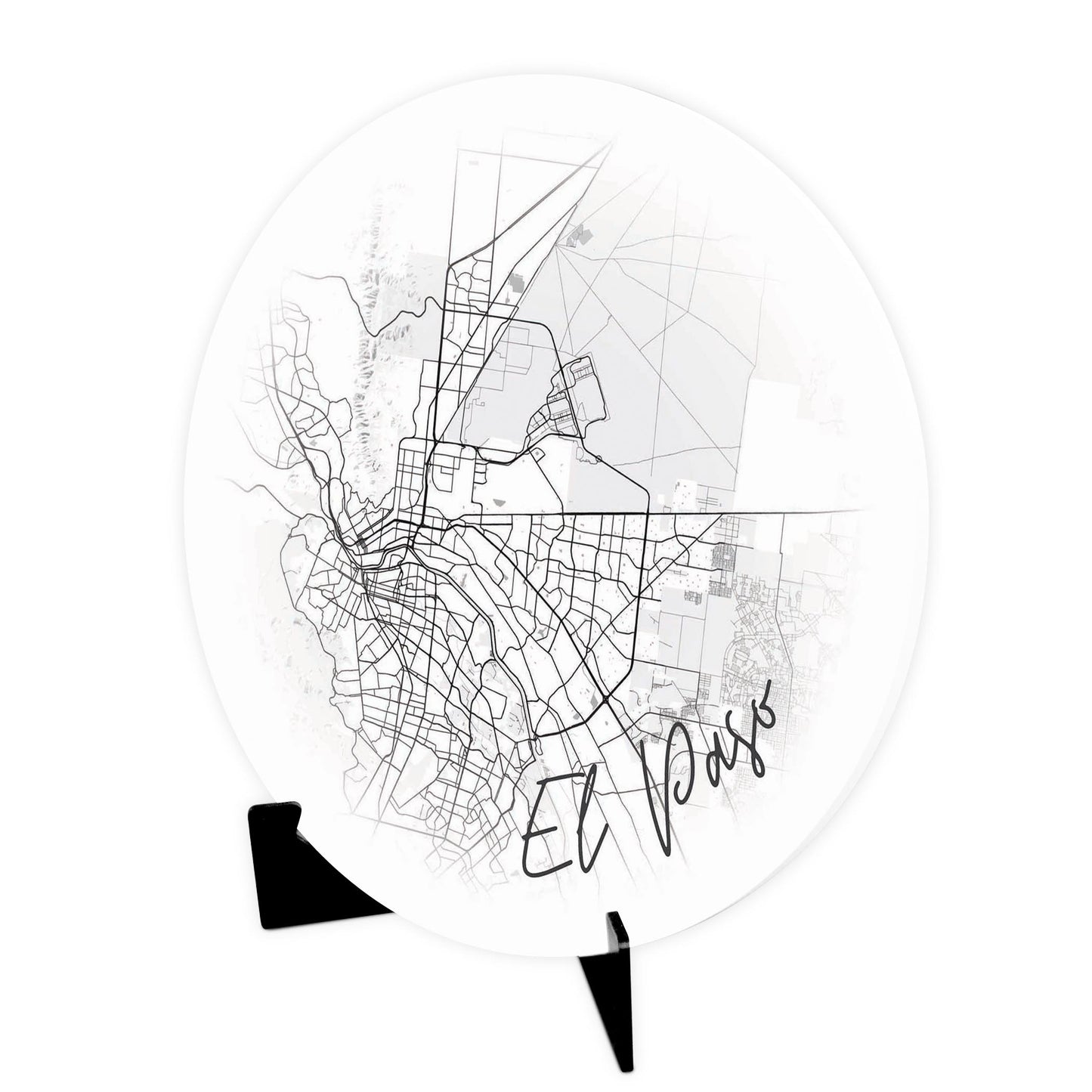 Minimalistic B&W Texas El Paso Circle Map | Wood Sign | Eaches | Min 1