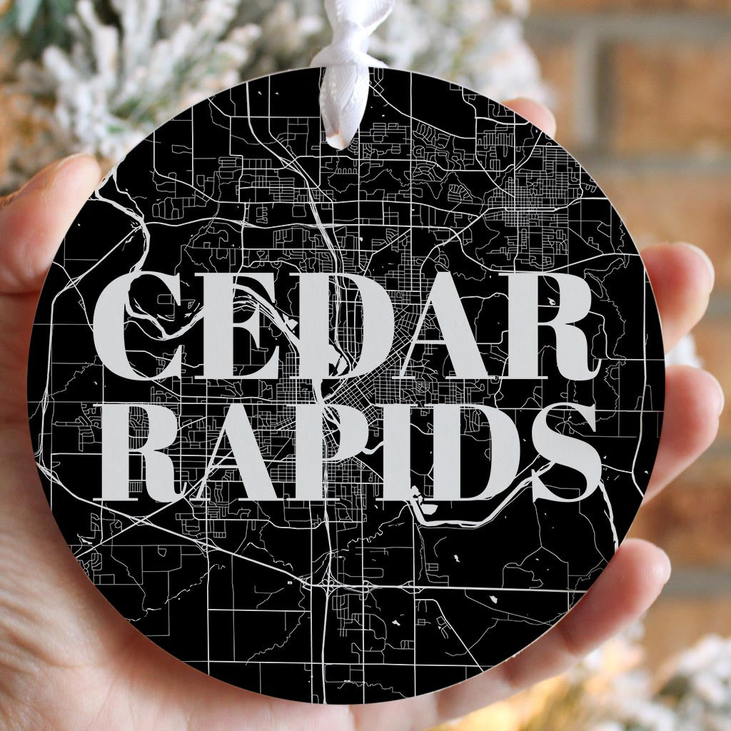 Minimalistic B&W Iowa Cedar Rapids Map | Wood Ornament | Eaches | Min 6