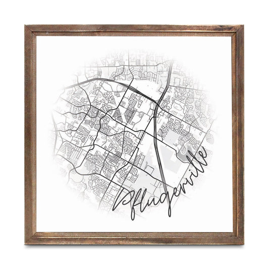 Minimalistic B&W Texas Pflugerville Circle Map | Wood Sign | Eaches | Min 1