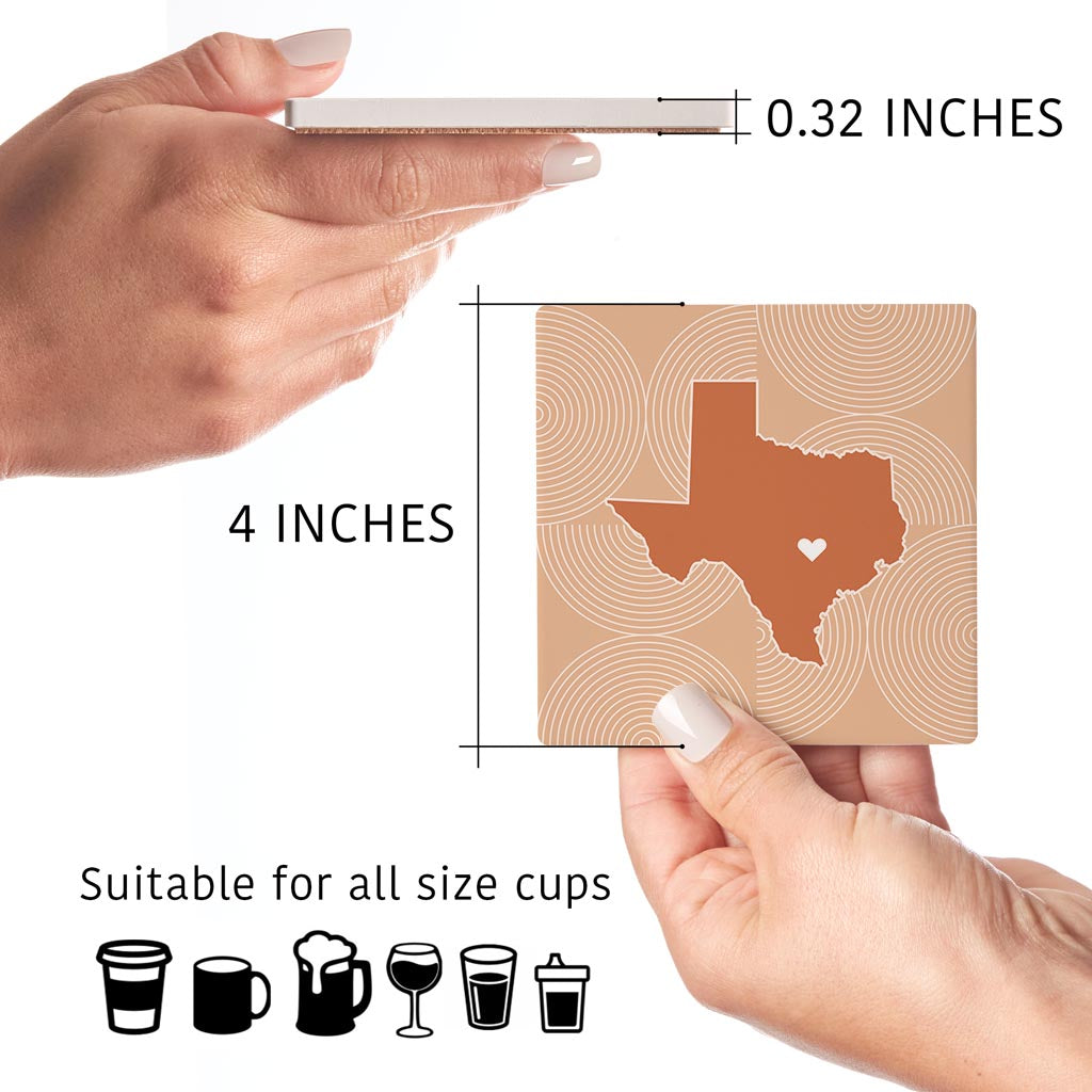 Modern Minimalist Texas Austin Heart | Absorbent Coasters | Set of 4 | Min 2