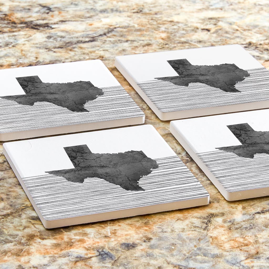 Modern Texas State Shape With Straight Lines | Absorbent Coasters | Set of 4 | Min 2