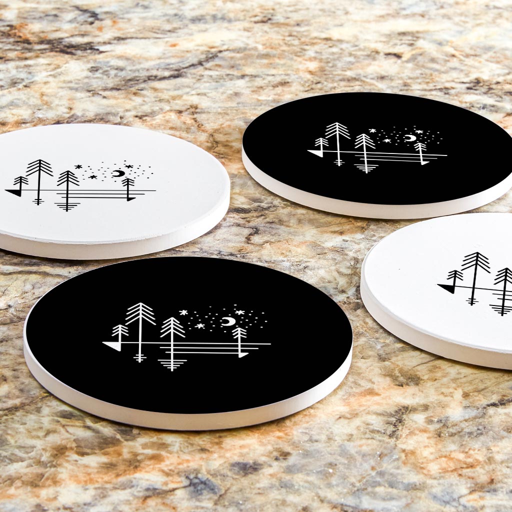 Minimalistic Tree Line Drawings| Absorbent Coasters | Set of 4 | Min 2