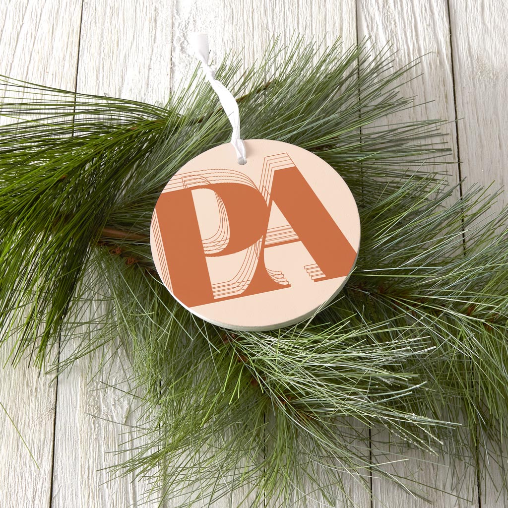 Modern Minimalist Pennsylvania Pa Initials Dark| Wood Ornament | Eaches | Min 6