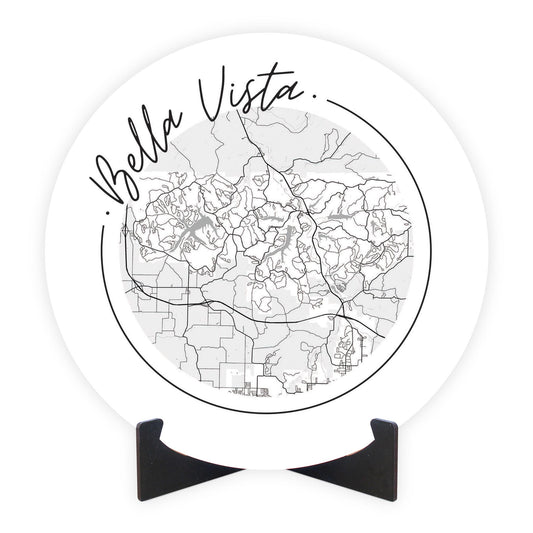 Minimalist B&W Arkansas Bella Vista Circle Map | Wood Sign | Eaches | Min 1