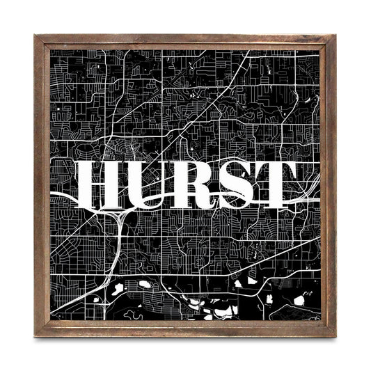 Minimalistic B&W Texas Hurst Map | Wood Sign | Eaches | Min 1