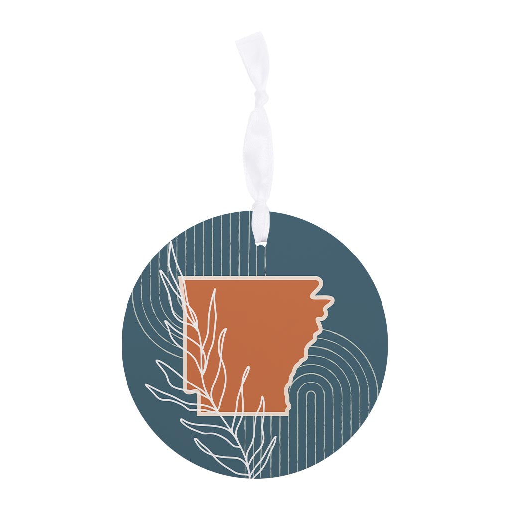 Modern Minimalist Arkansas State Shape With Leaf | Wood Ornament | Eaches | Min 6