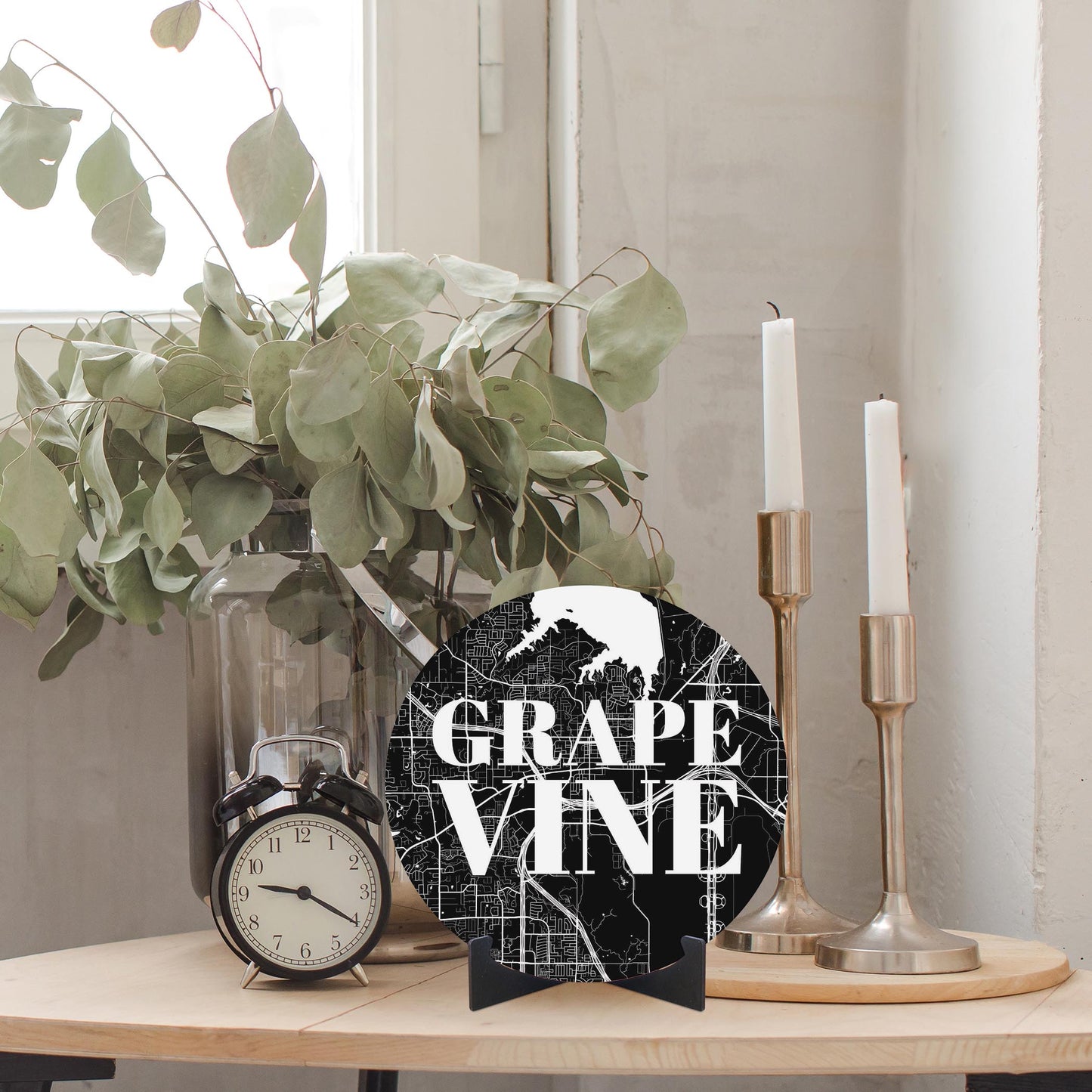 Minimalistic B&W Texas Grapevine Map | Wood Sign | Eaches | Min 1