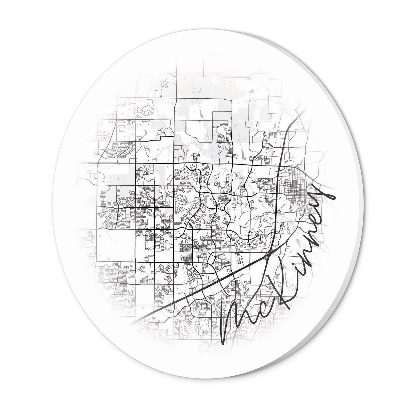 Minimalistic B&W Texas Mckinney Circle Map | Wood Sign | Eaches | Min 1