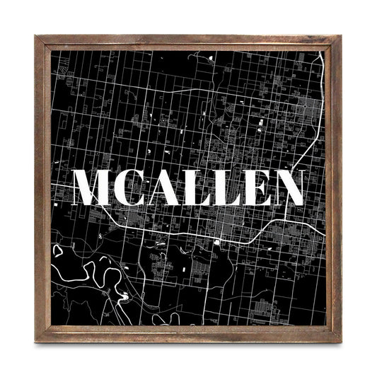 Minimalistic B&W Texas Mcallen Map | Wood Sign | Eaches | Min 1