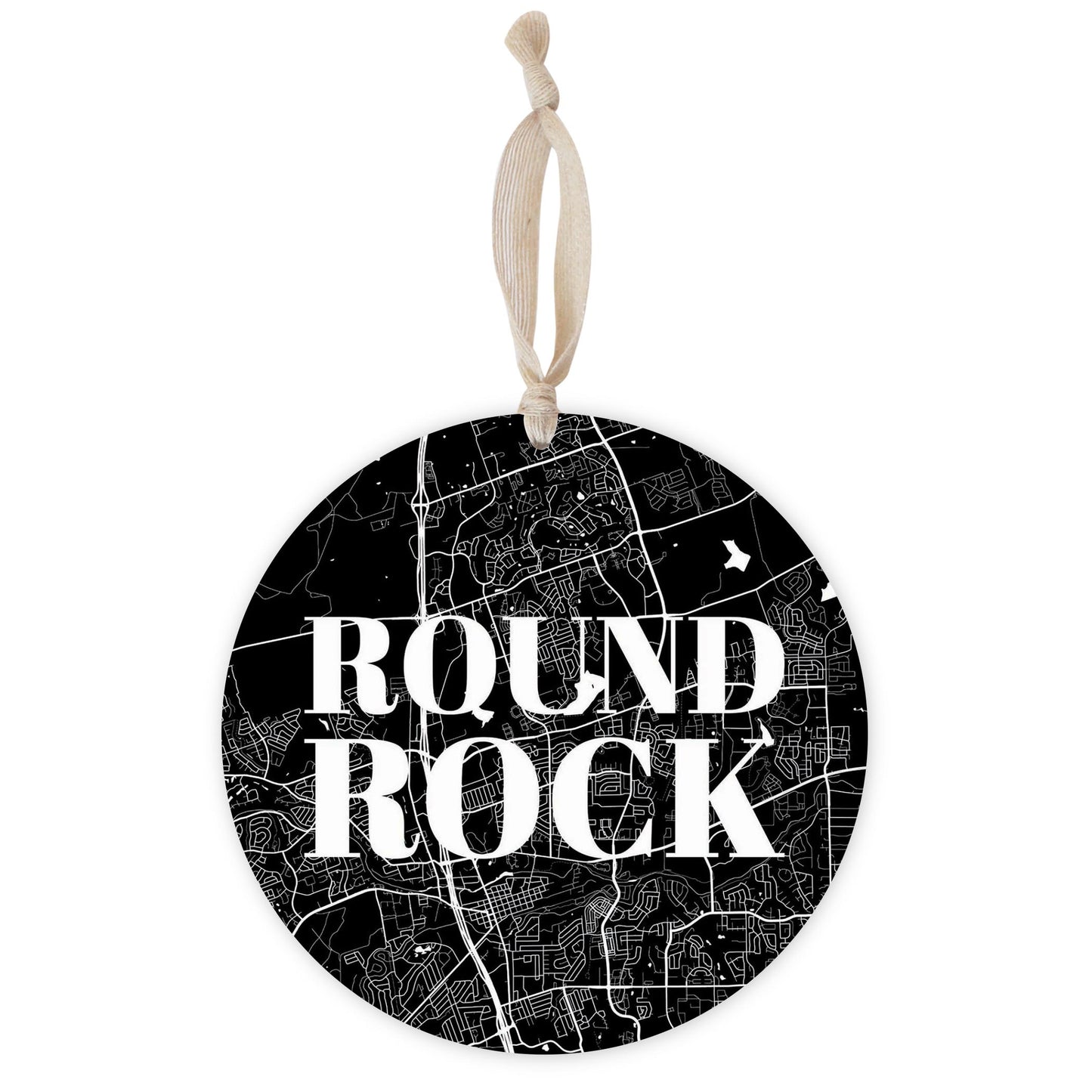 Minimalistic B&W Texas Round Rock Map | Wood Ornament | Eaches | Min 1