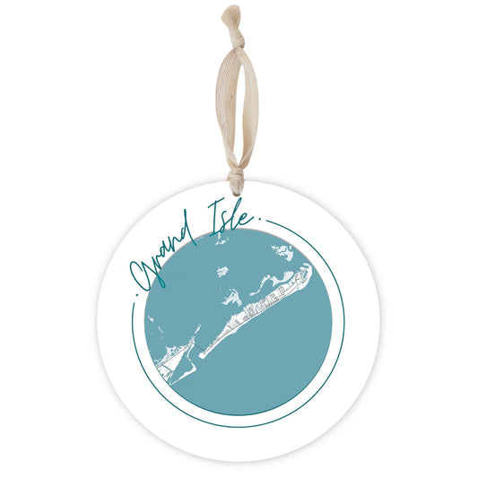 Blue White Grand Isle Circle Map | Wood Ornament | Eaches | Min 1