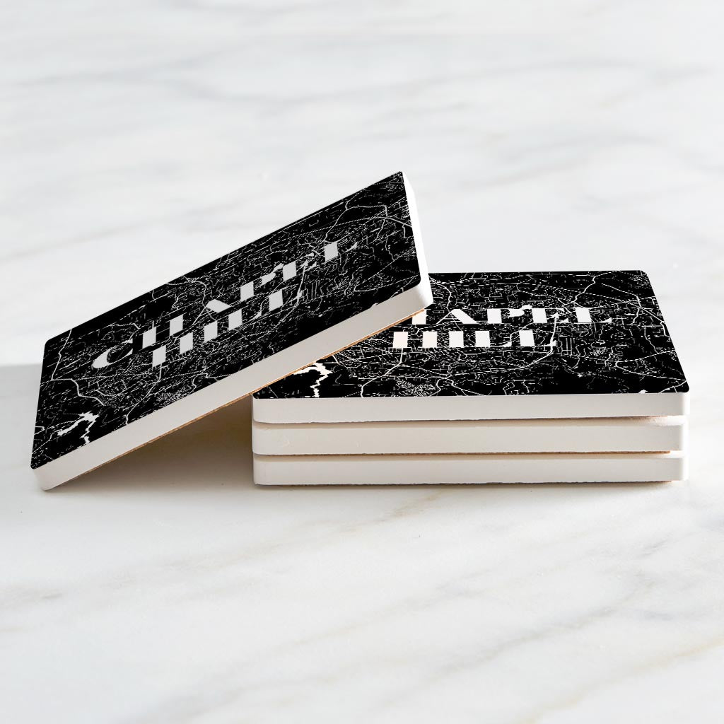 Minimalistic B&W North Carolina Chapel Hill Map | Absorbent Coasters | Set of 4 | Min 2