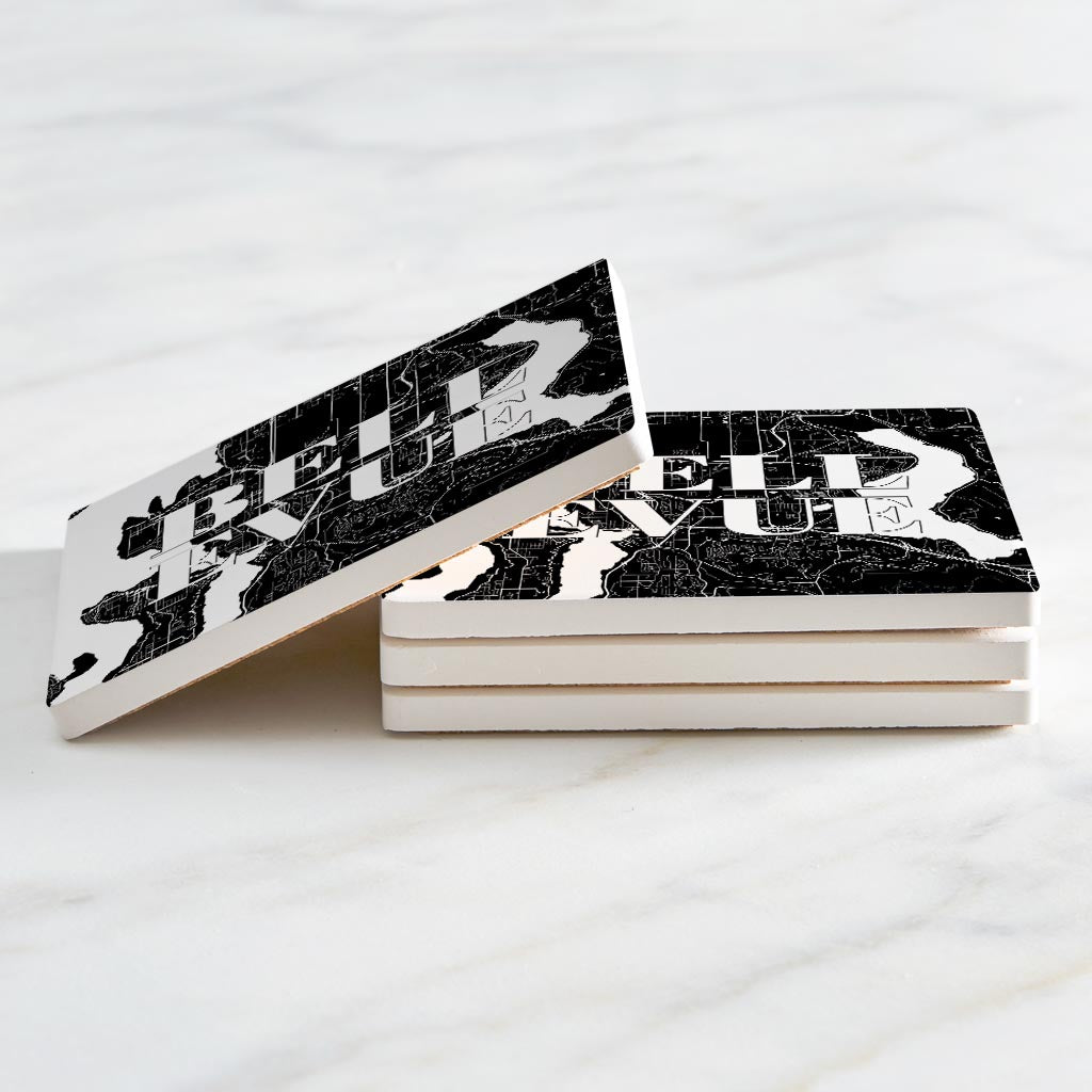 Minimalistic B&W Washington Bellevue Map | Absorbent Coasters | Set of 4 | Min 2