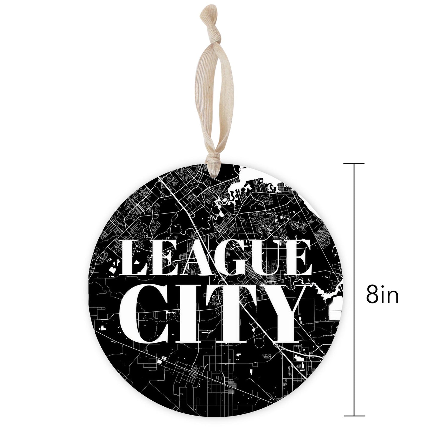 Minimalistic B&W Texas League City Map | Wood Ornament | Eaches | Min 1