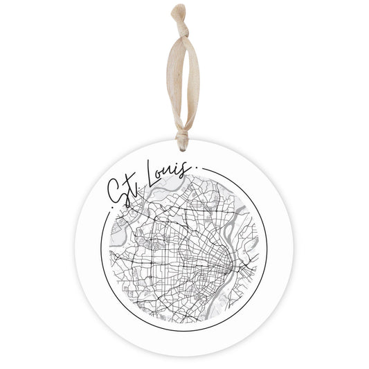 Minimalist B&W Missouri St Louis Circle Map | Wood Ornament | Eaches | Min 1