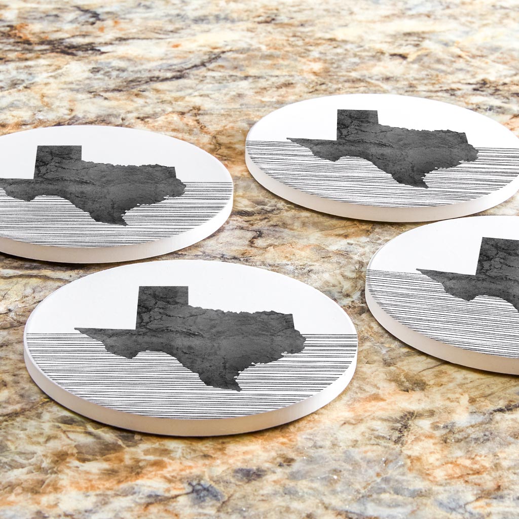 Modern Texas State Shape With Straight Lines | Absorbent Coasters | Set of 4 | Min 2